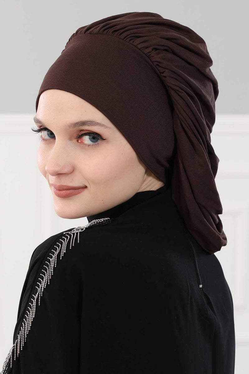 Stylish Cotton Instant Turban For Women Plain Head Wrap, Trendy Soft Beanie Hat for Daily Occasions, Comfortable Chemo Headwear,B-25 Caramel Brown
