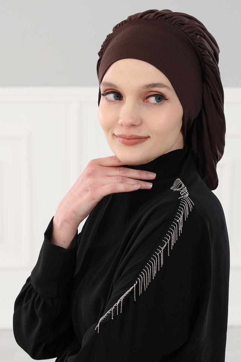 Stylish Cotton Instant Turban For Women Plain Head Wrap, Trendy Soft Beanie Hat for Daily Occasions, Comfortable Chemo Headwear,B-25 Caramel Brown