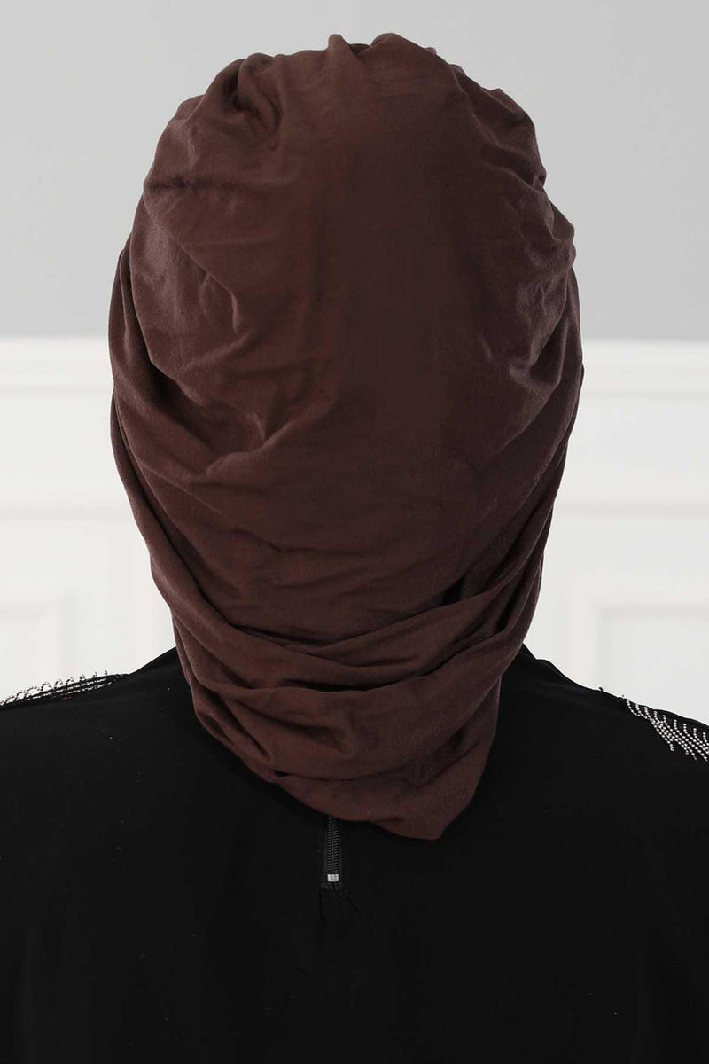 Stylish Cotton Instant Turban For Women Plain Head Wrap, Trendy Soft Beanie Hat for Daily Occasions, Comfortable Chemo Headwear,B-25 Caramel Brown