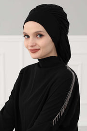 Stylish Cotton Instant Turban For Women Plain Head Wrap, Trendy Soft Beanie Hat for Daily Occasions, Comfortable Chemo Headwear,B-25 Black