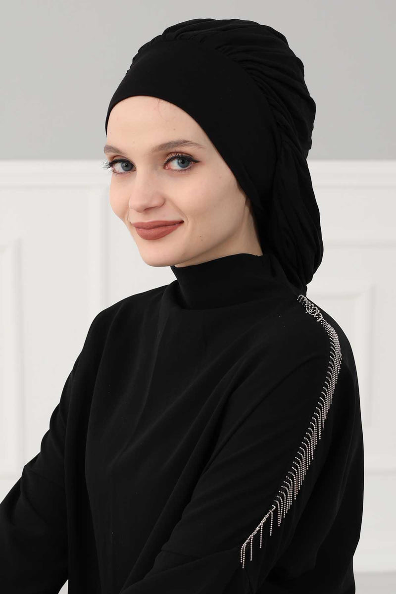 Stylish Cotton Instant Turban For Women Plain Head Wrap, Trendy Soft Beanie Hat for Daily Occasions, Comfortable Chemo Headwear,B-25 Black