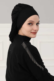 Stylish Cotton Instant Turban For Women Plain Head Wrap, Trendy Soft Beanie Hat for Daily Occasions, Comfortable Chemo Headwear,B-25 Black