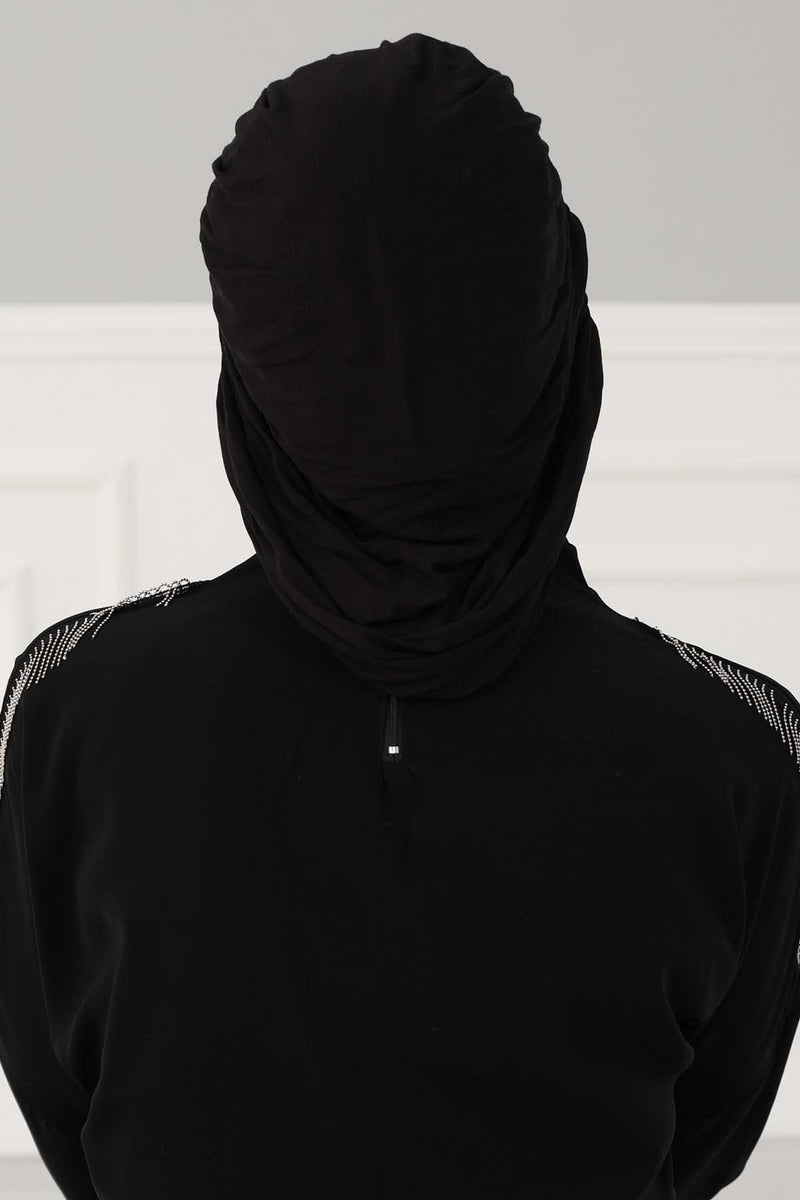 Stylish Cotton Instant Turban For Women Plain Head Wrap, Trendy Soft Beanie Hat for Daily Occasions, Comfortable Chemo Headwear,B-25 Black