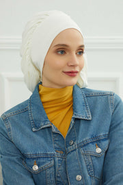 Stylish Cotton Instant Turban For Women Plain Head Wrap, Trendy Soft Beanie Hat for Daily Occasions, Comfortable Chemo Headwear,B-25 Ivory