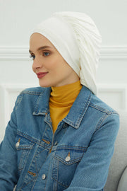 Stylish Cotton Instant Turban For Women Plain Head Wrap, Trendy Soft Beanie Hat for Daily Occasions, Comfortable Chemo Headwear,B-25 Ivory
