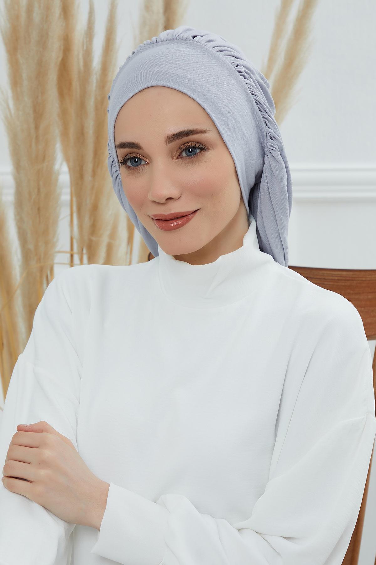Stylish Cotton Instant Turban For Women Plain Head Wrap, Trendy Soft Beanie Hat for Daily Occasions, Comfortable Chemo Headwear,B-25 Grey 2