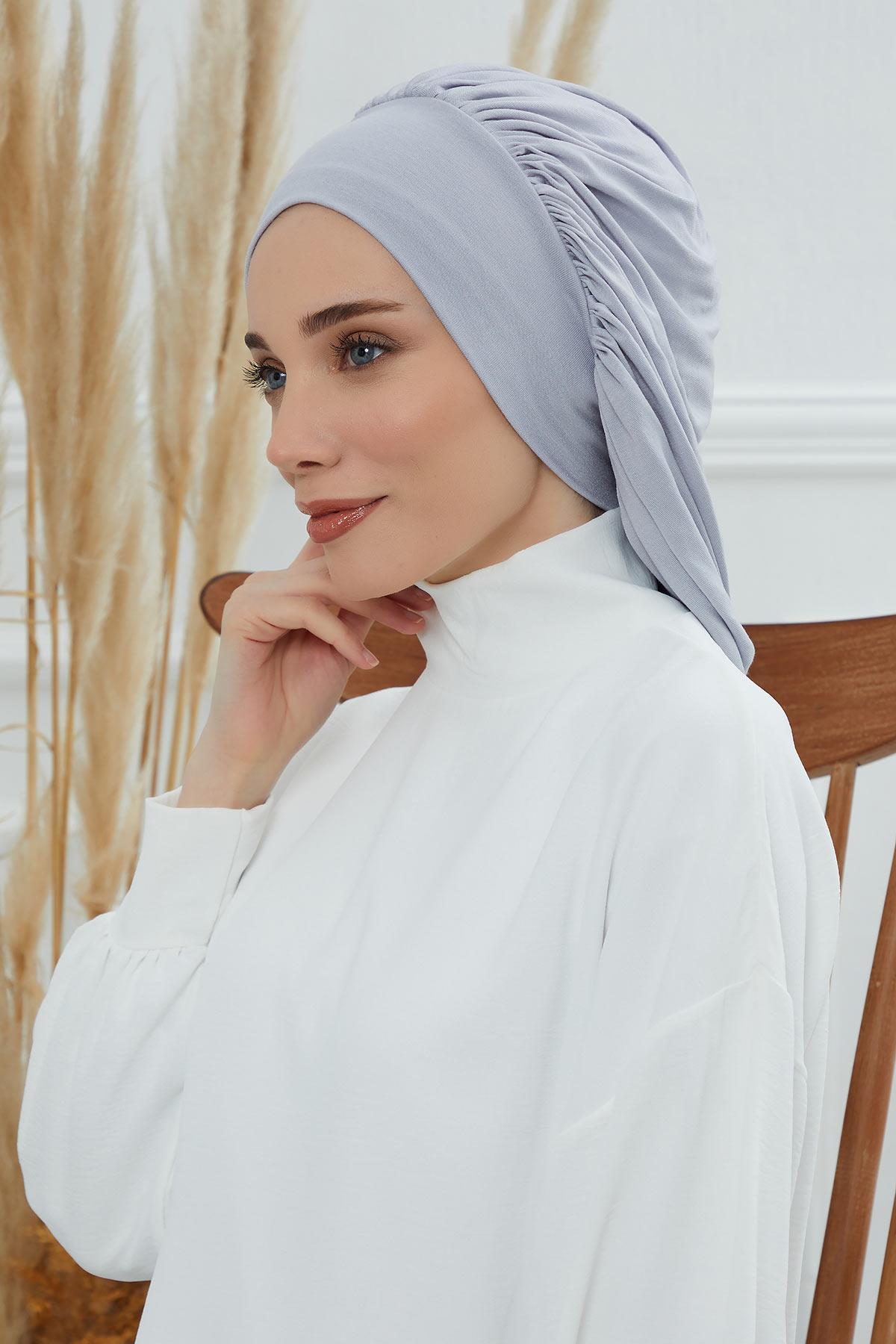 Stylish Cotton Instant Turban For Women Plain Head Wrap, Trendy Soft Beanie Hat for Daily Occasions, Comfortable Chemo Headwear,B-25 Grey 2