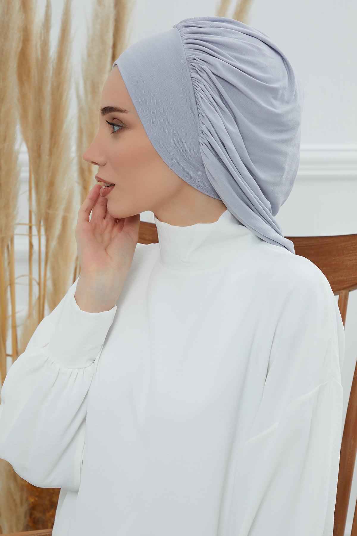 Stylish Cotton Instant Turban For Women Plain Head Wrap, Trendy Soft Beanie Hat for Daily Occasions, Comfortable Chemo Headwear,B-25 Grey 2