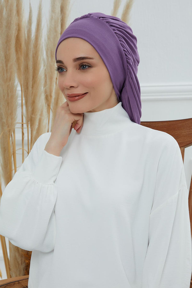 Stylish Cotton Instant Turban For Women Plain Head Wrap, Trendy Soft Beanie Hat for Daily Occasions, Comfortable Chemo Headwear,B-25 Purple 2