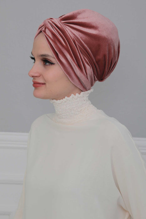 Velvet Maharajah-Style Instant Turban Hijab for Women, Elegant Pre-Tied Velvet Headwrap, Luxurious Lightweight Modest Hijab Headwear,B-4K