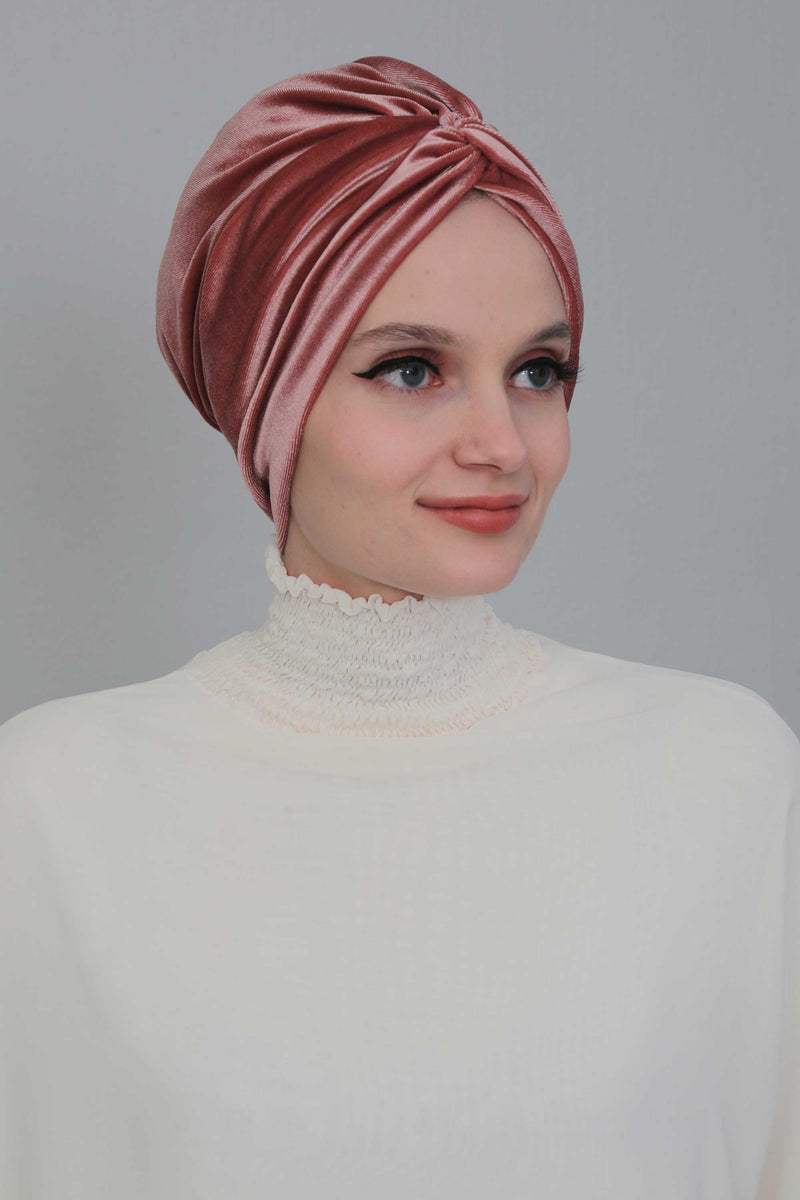 Velvet Maharajah-Style Instant Turban Hijab for Women, Elegant Pre-Tied Velvet Headwrap, Luxurious Lightweight Modest Hijab Headwear,B-4K