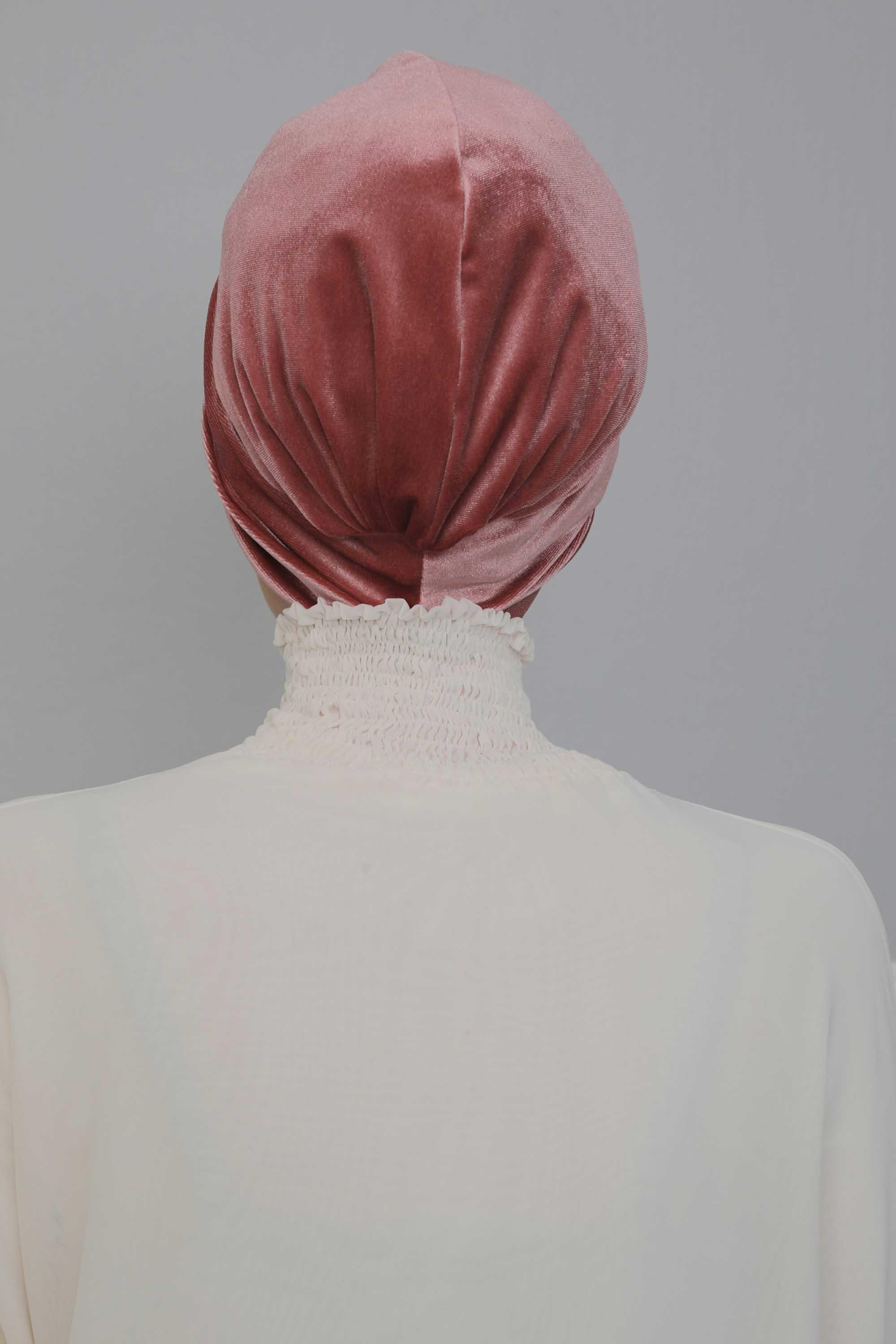 Velvet Maharajah-Style Instant Turban Hijab for Women, Elegant Pre-Tied Velvet Headwrap, Luxurious Lightweight Modest Hijab Headwear,B-4K Dusty Rose