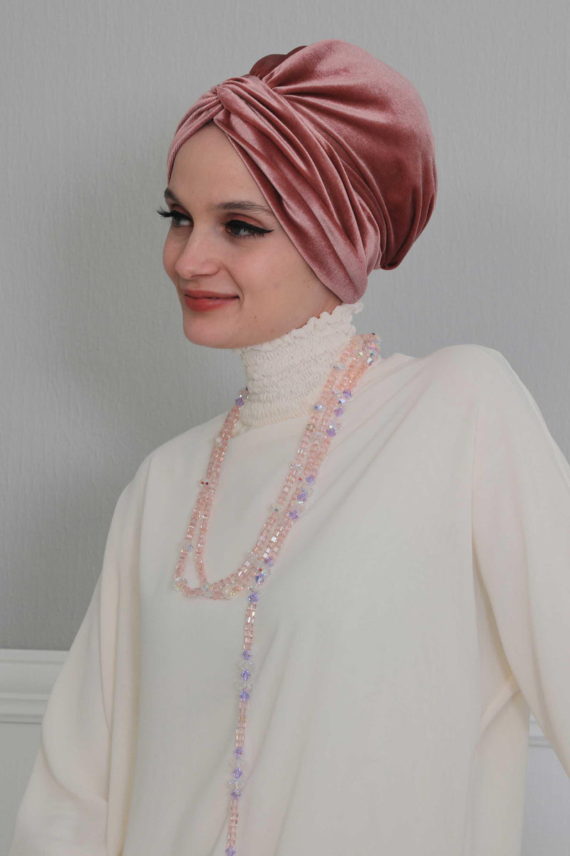 Velvet Maharajah-Style Instant Turban Hijab for Women, Elegant Pre-Tied Velvet Headwrap, Luxurious Lightweight Modest Hijab Headwear,B-4K