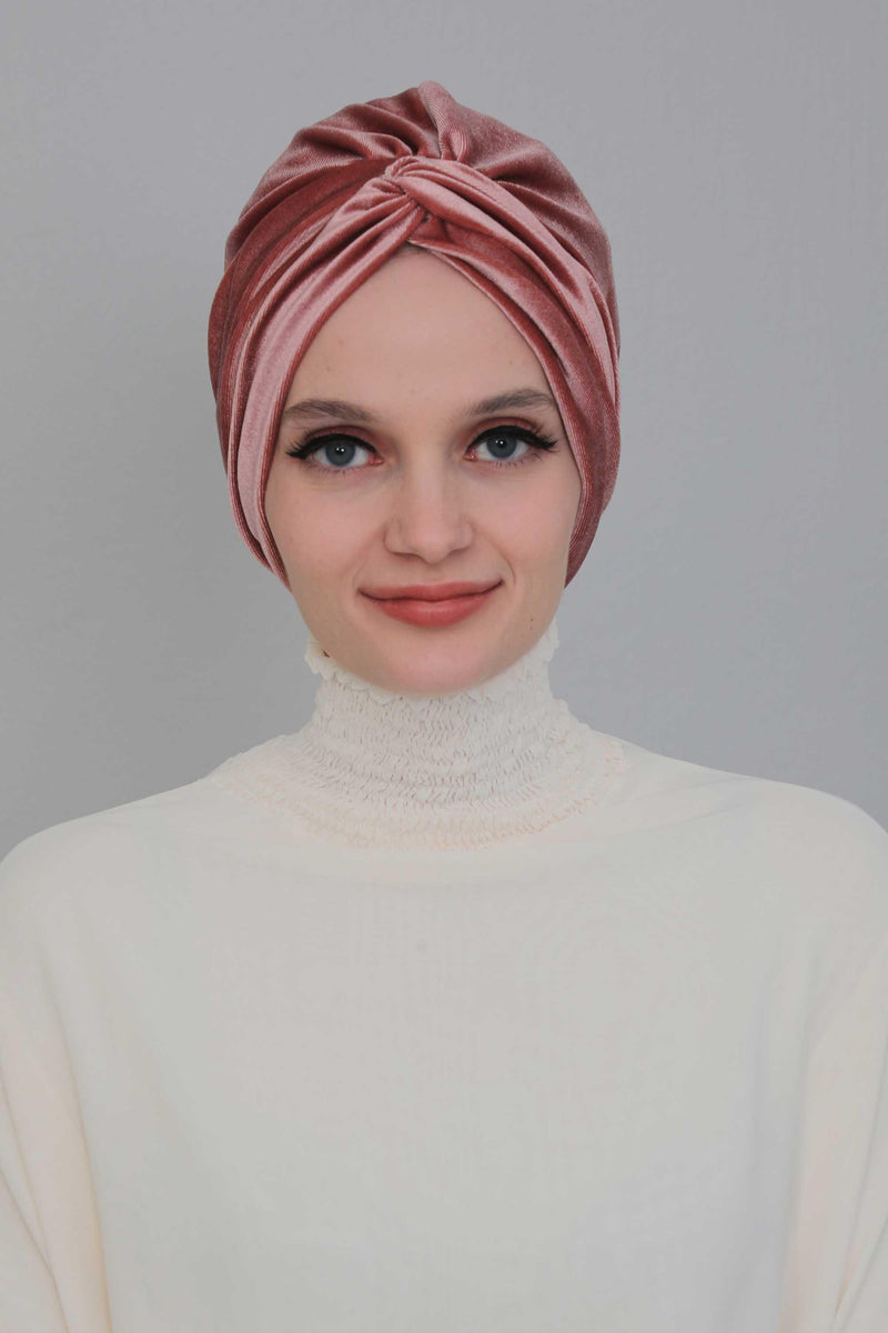 Velvet Maharajah-Style Instant Turban Hijab for Women, Elegant Pre-Tied Velvet Headwrap, Luxurious Lightweight Modest Hijab Headwear,B-4K