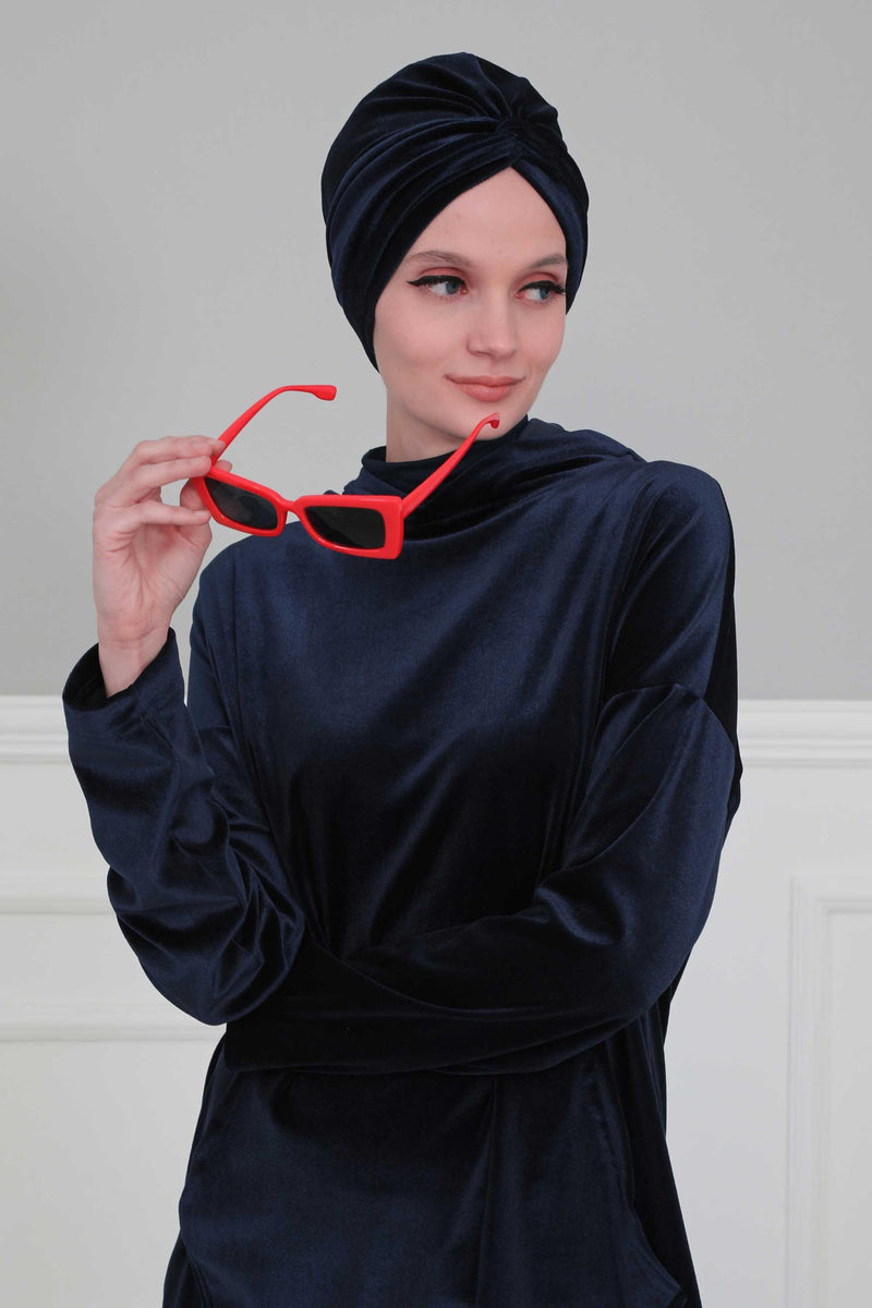 Velvet Maharajah-Style Instant Turban Hijab for Women, Elegant Pre-Tied Velvet Headwrap, Luxurious Lightweight Modest Hijab Headwear,B-4K