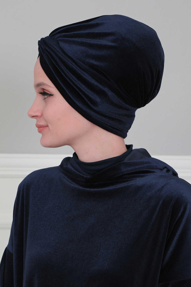 Velvet Maharajah-Style Instant Turban Hijab for Women, Elegant Pre-Tied Velvet Headwrap, Luxurious Lightweight Modest Hijab Headwear,B-4K