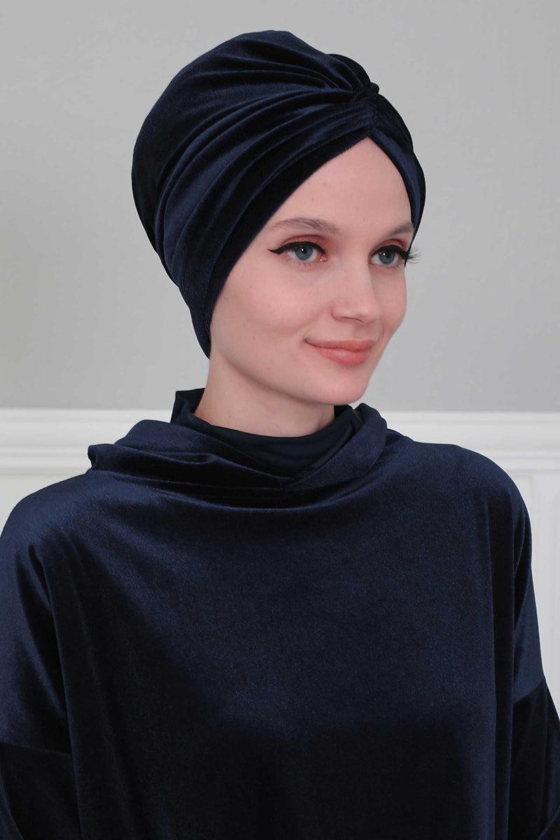 Velvet Maharajah-Style Instant Turban Hijab for Women, Elegant Pre-Tied Velvet Headwrap, Luxurious Lightweight Modest Hijab Headwear,B-4K