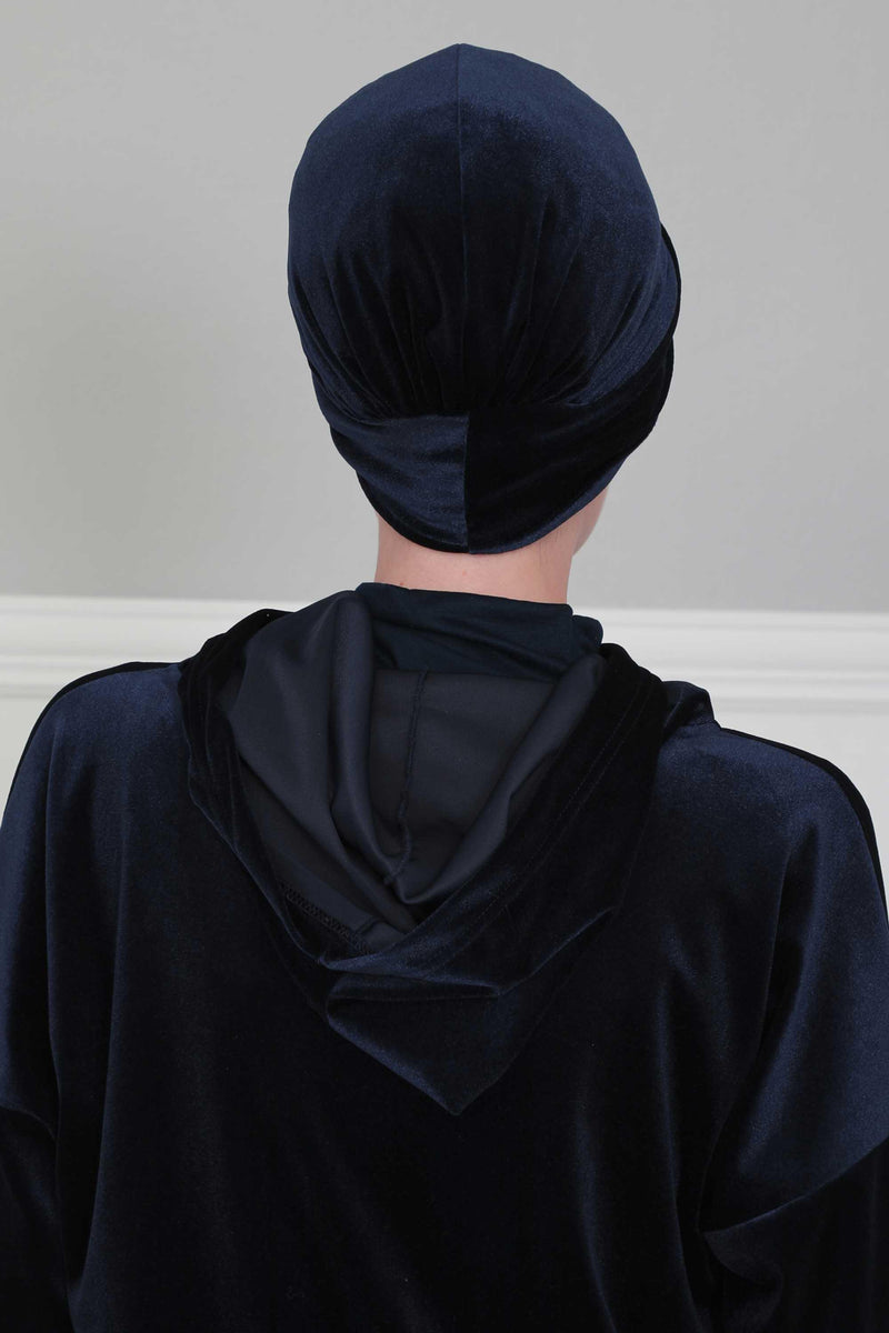 Velvet Maharajah-Style Instant Turban Hijab for Women, Elegant Pre-Tied Velvet Headwrap, Luxurious Lightweight Modest Hijab Headwear,B-4K