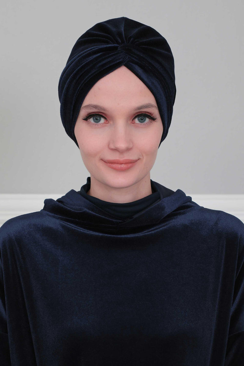 Velvet Maharajah-Style Instant Turban Hijab for Women, Elegant Pre-Tied Velvet Headwrap, Luxurious Lightweight Modest Hijab Headwear,B-4K