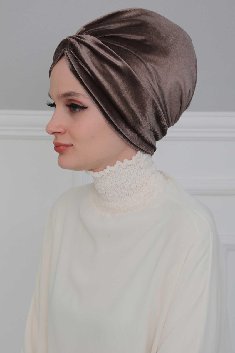Velvet Maharajah-Style Instant Turban Hijab for Women, Elegant Pre-Tied Velvet Headwrap, Luxurious Lightweight Modest Hijab Headwear,B-4K
