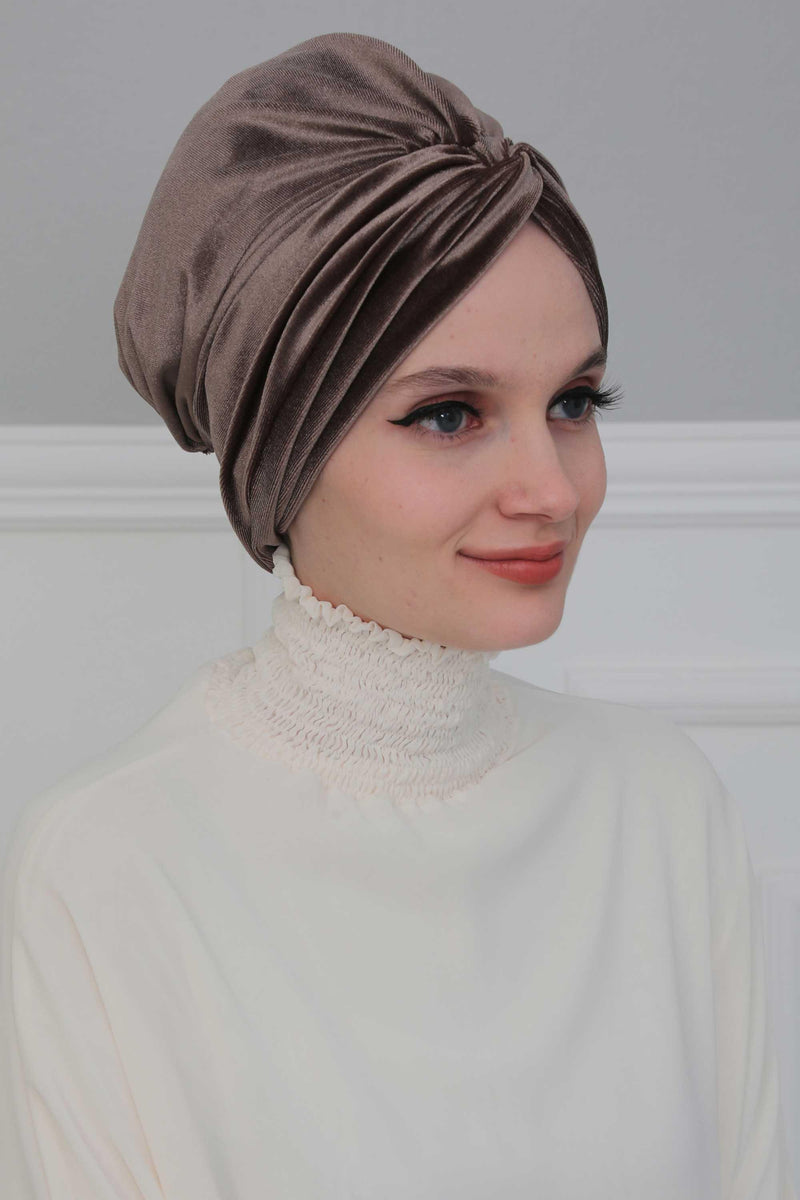 Velvet Maharajah-Style Instant Turban Hijab for Women, Elegant Pre-Tied Velvet Headwrap, Luxurious Lightweight Modest Hijab Headwear,B-4K