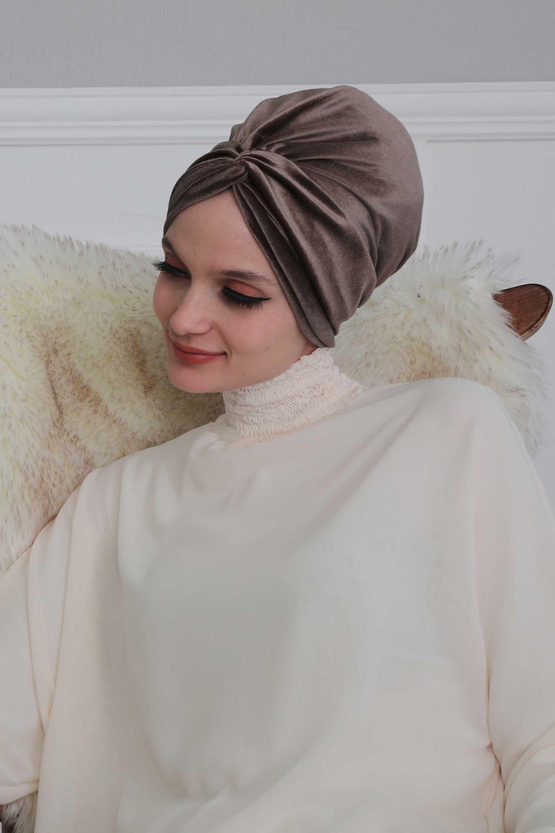 Velvet Maharajah-Style Instant Turban Hijab for Women, Elegant Pre-Tied Velvet Headwrap, Luxurious Lightweight Modest Hijab Headwear,B-4K