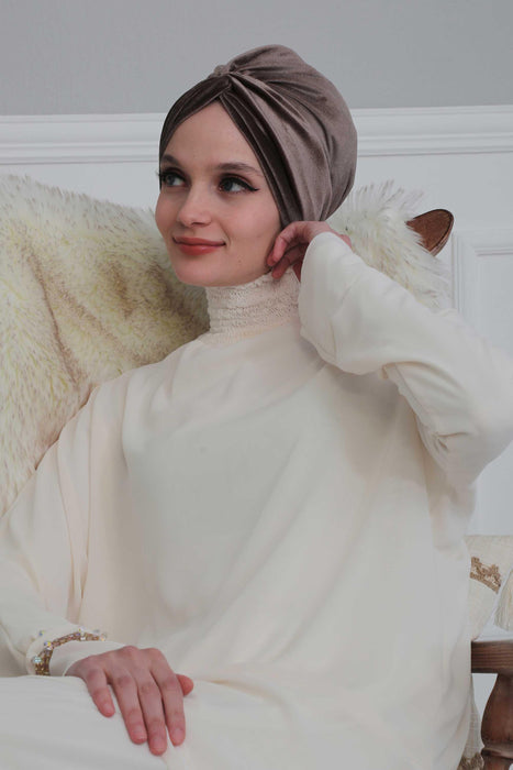Velvet Maharajah-Style Instant Turban Hijab for Women, Elegant Pre-Tied Velvet Headwrap, Luxurious Lightweight Modest Hijab Headwear,B-4K