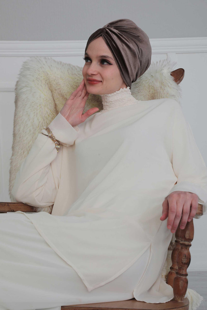 Velvet Maharajah-Style Instant Turban Hijab for Women, Elegant Pre-Tied Velvet Headwrap, Luxurious Lightweight Modest Hijab Headwear,B-4K