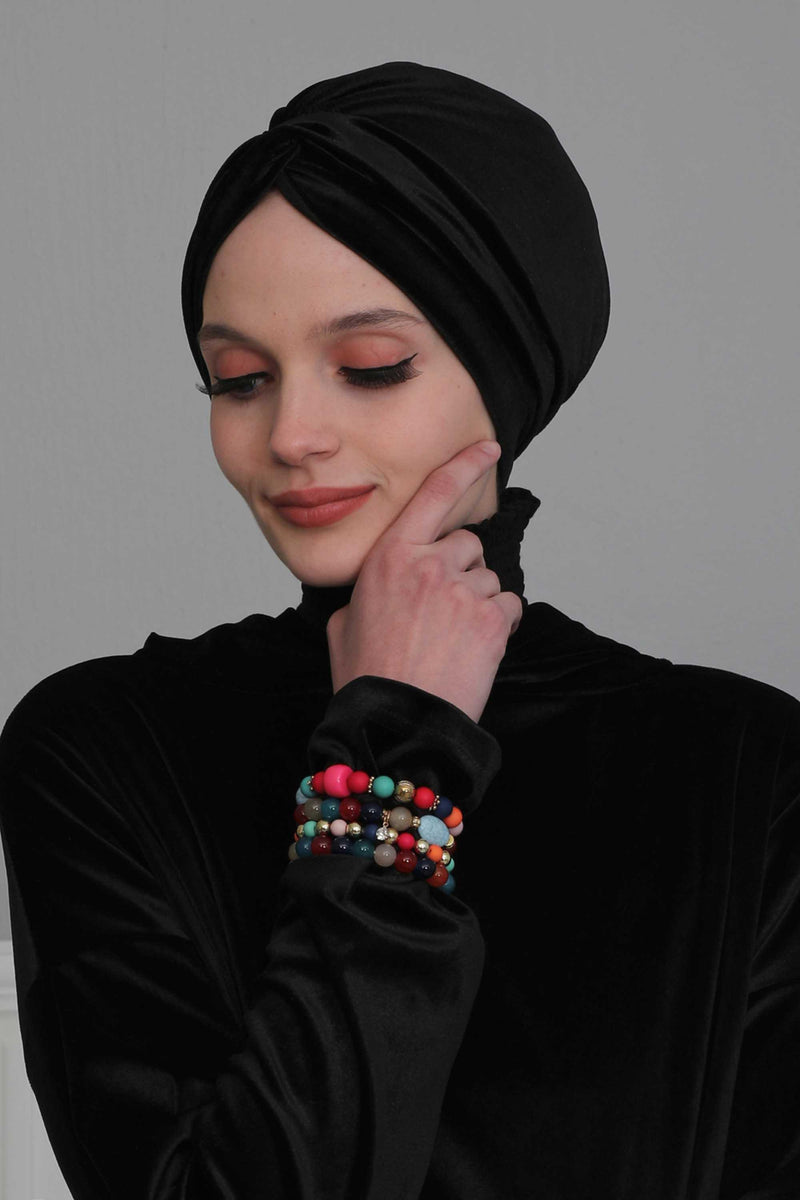 Velvet Maharajah-Style Instant Turban Hijab for Women, Elegant Pre-Tied Velvet Headwrap, Luxurious Lightweight Modest Hijab Headwear,B-4K