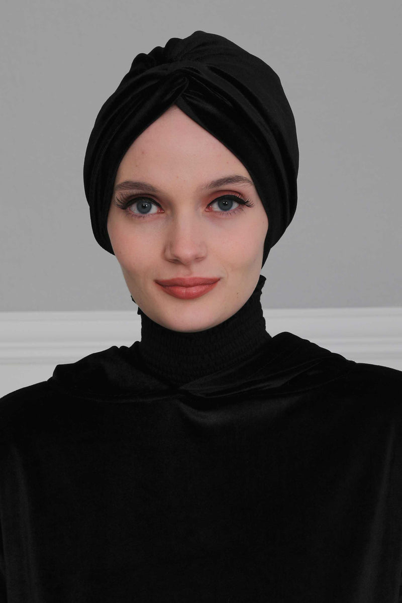 Velvet Maharajah-Style Instant Turban Hijab for Women, Elegant Pre-Tied Velvet Headwrap, Luxurious Lightweight Modest Hijab Headwear,B-4K