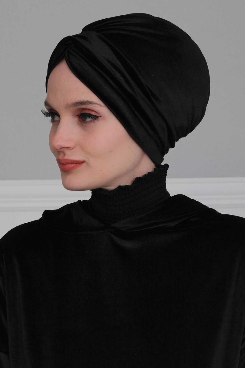 Velvet Maharajah-Style Instant Turban Hijab for Women, Elegant Pre-Tied Velvet Headwrap, Luxurious Lightweight Modest Hijab Headwear,B-4K