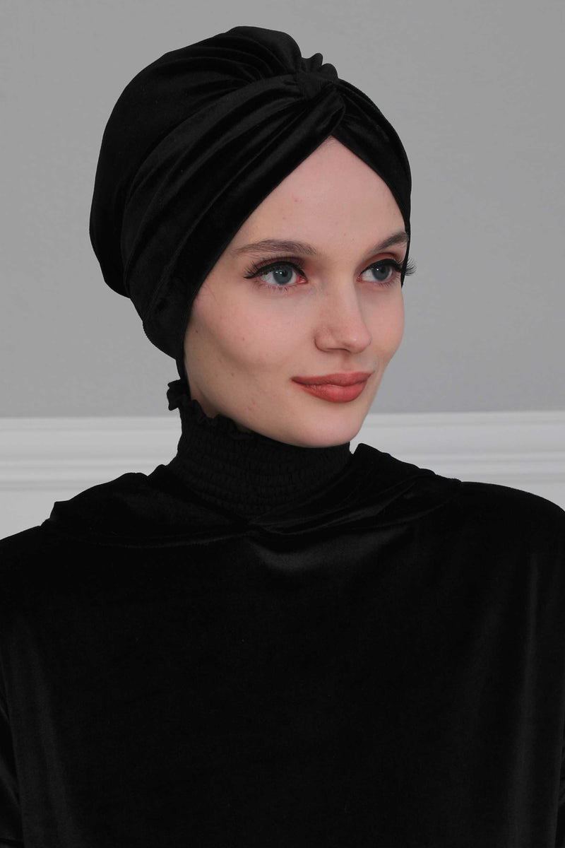 Velvet Maharajah-Style Instant Turban Hijab for Women, Elegant Pre-Tied Velvet Headwrap, Luxurious Lightweight Modest Hijab Headwear,B-4K