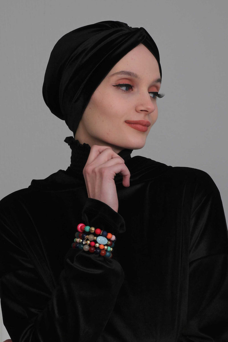 Velvet Maharajah-Style Instant Turban Hijab for Women, Elegant Pre-Tied Velvet Headwrap, Luxurious Lightweight Modest Hijab Headwear,B-4K