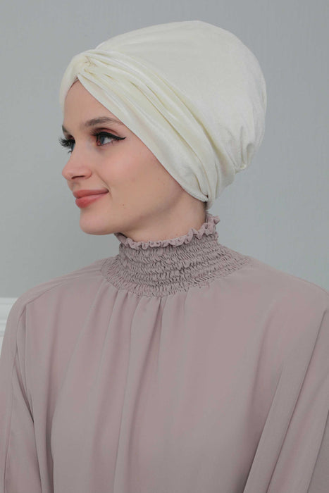 حجاب عمامة فوري على طراز مهراجا المخملي للنساء، غطاء رأس مخملي أنيق مربوط مسبقًا، غطاء رأس حجاب فاخر خفيف الوزن متواضع، B-4K