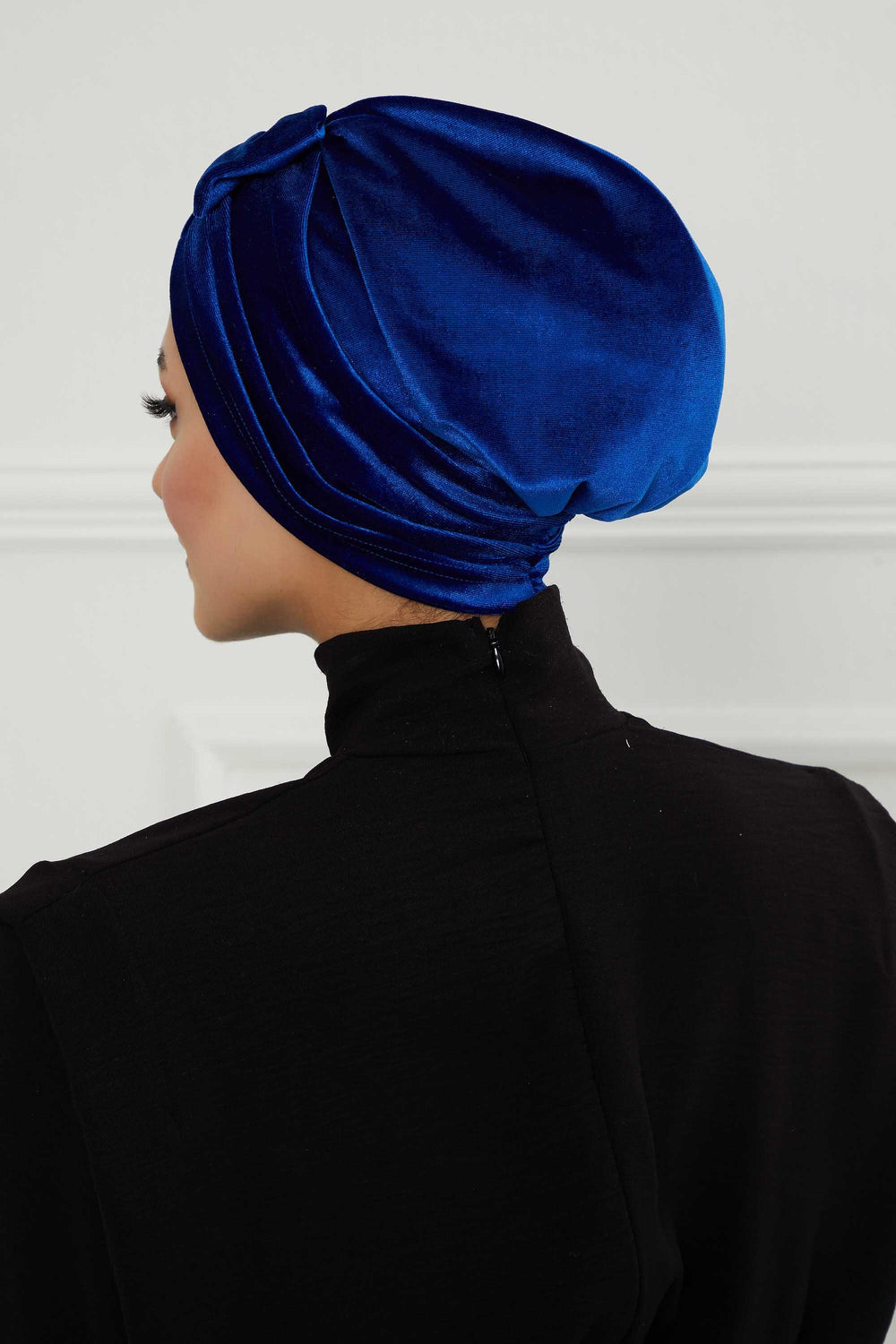 Velvet Bowtie Instant Turban Hijab Luxurious Velour Headwrap with Elegant Bow Detail, Comfortable & Fashionable Headwrap for Women,B-7K Sax Blue