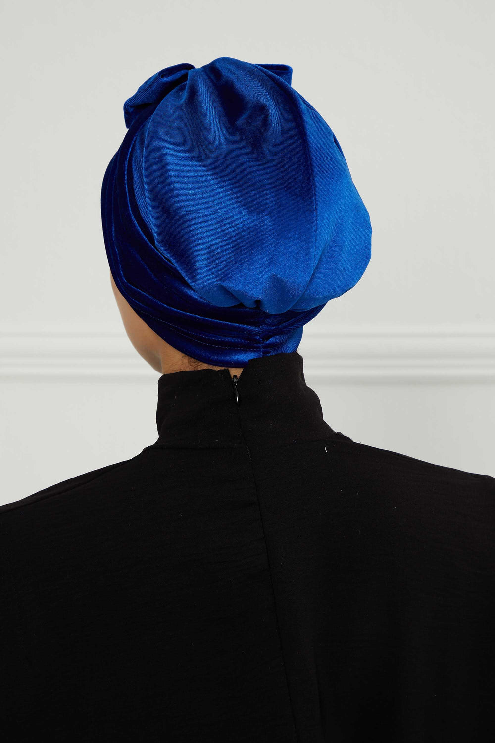 Velvet Bowtie Instant Turban Hijab Luxurious Velour Headwrap with Elegant Bow Detail, Comfortable & Fashionable Headwrap for Women,B-7K Sax Blue
