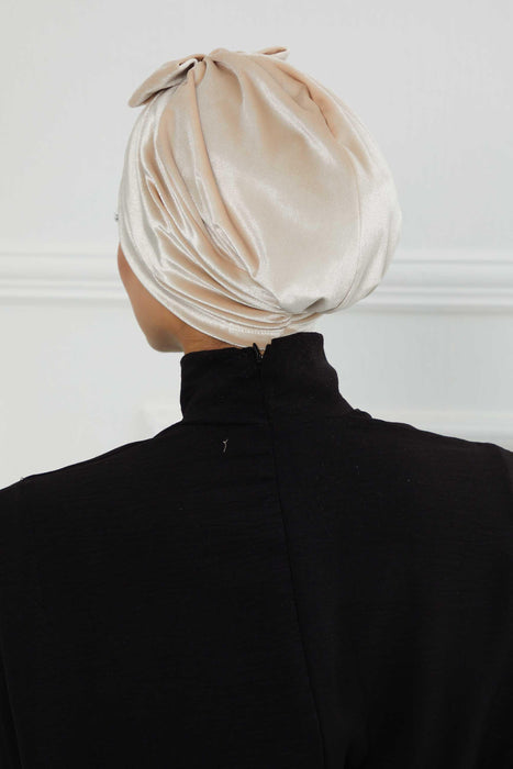 ربطة عنق مخملية حجاب عمامة فورية من القطيفة الفاخرة مع تفاصيل فيونكة أنيقة، غطاء رأس مريح وعصري للنساء، B-7K