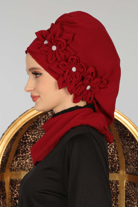 Mit Blumen-Accessoires Design Chiffon Instant Turban,HT-27