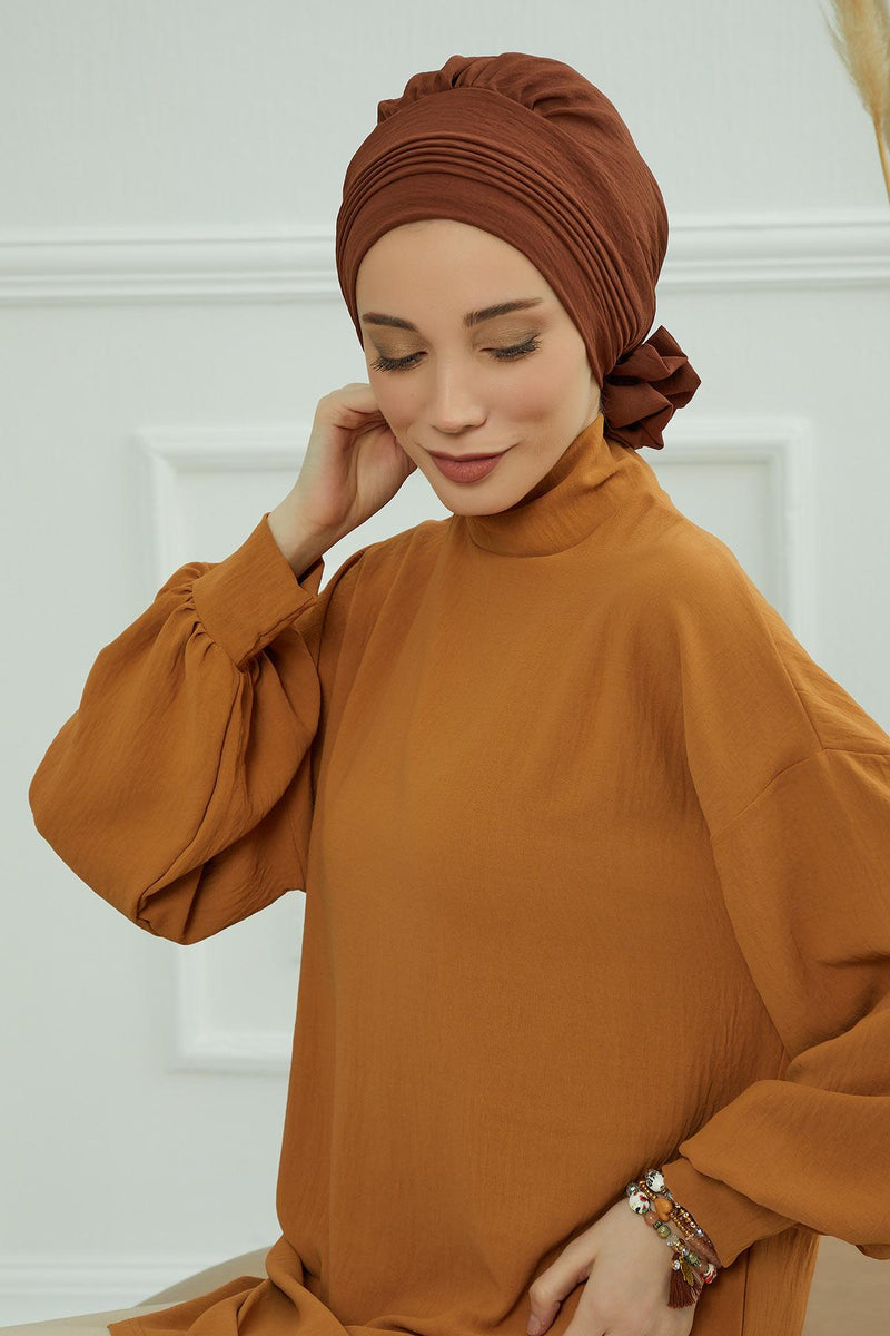 عمامة Aerobin الفورية الأنيقة، وشاح رأس سهل الالتفاف وجيد التهوية مع تفاصيل عقدة أنيقة، عمامة فورية خفيفة الوزن لأغطية الرأس النسائية، HT-31A