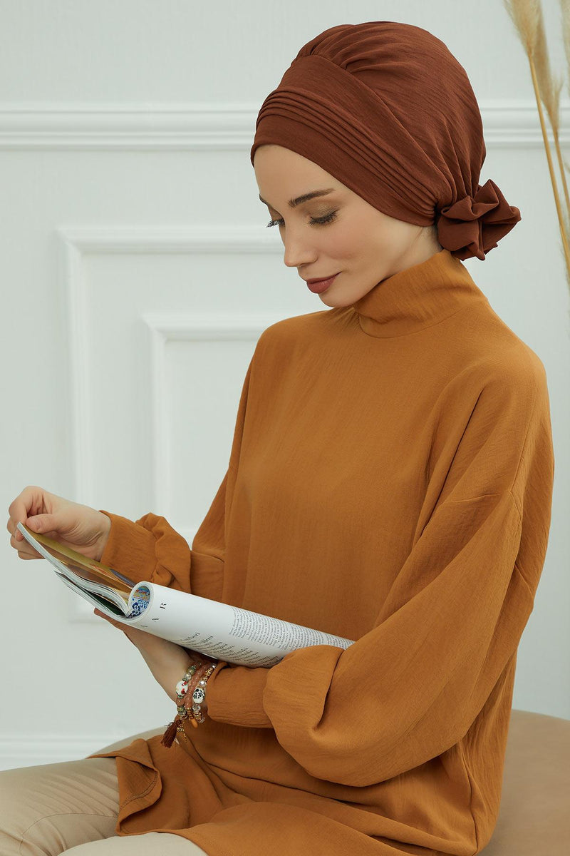 عمامة Aerobin الفورية الأنيقة، وشاح رأس سهل الالتفاف وجيد التهوية مع تفاصيل عقدة أنيقة، عمامة فورية خفيفة الوزن لأغطية الرأس النسائية، HT-31A