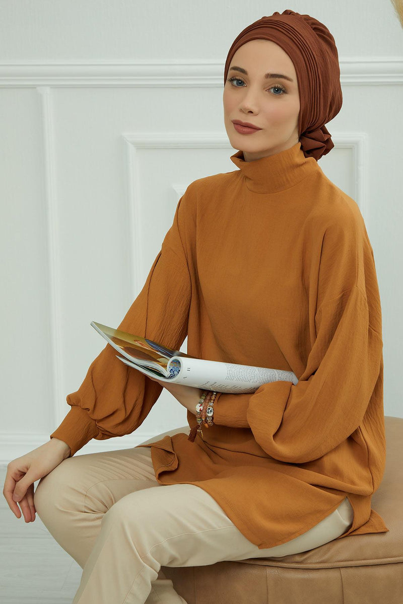 عمامة Aerobin الفورية الأنيقة، وشاح رأس سهل الالتفاف وجيد التهوية مع تفاصيل عقدة أنيقة، عمامة فورية خفيفة الوزن لأغطية الرأس النسائية، HT-31A