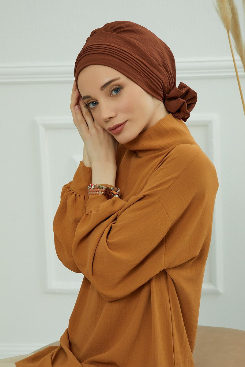 عمامة Aerobin الفورية الأنيقة، وشاح رأس سهل الالتفاف وجيد التهوية مع تفاصيل عقدة أنيقة، عمامة فورية خفيفة الوزن لأغطية الرأس النسائية، HT-31A