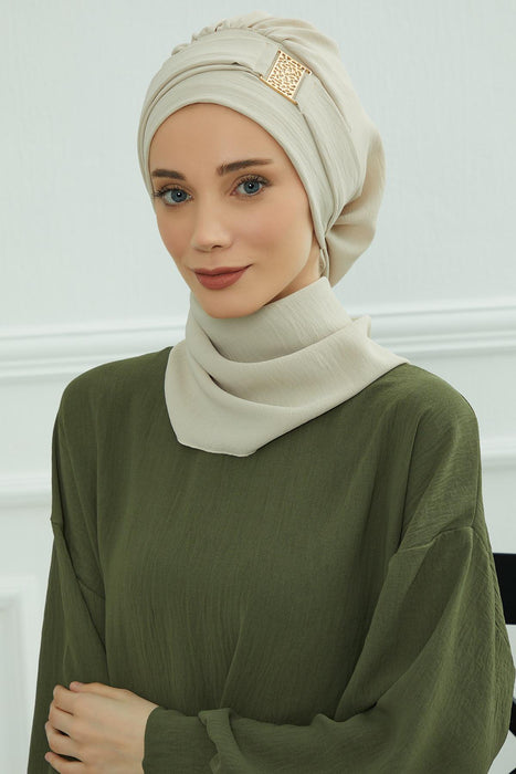 Instant Turban Leichter Aerobin-Schal-Kopf-Turban für Frauen, Kopfbedeckung mit einzigartigen Gold-Accessoires, stilvolles, elegantes Design, HT-11A
