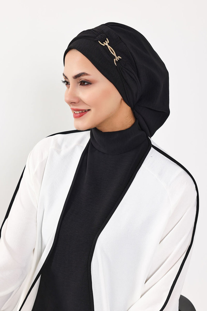 Instant-Turban, leichter Aerobin-Schal, Kopf-Turbane mit wunderschönem goldenen Accessoire für Damen, Kopfbedeckung, stilvolles, elegantes Design, HT-93