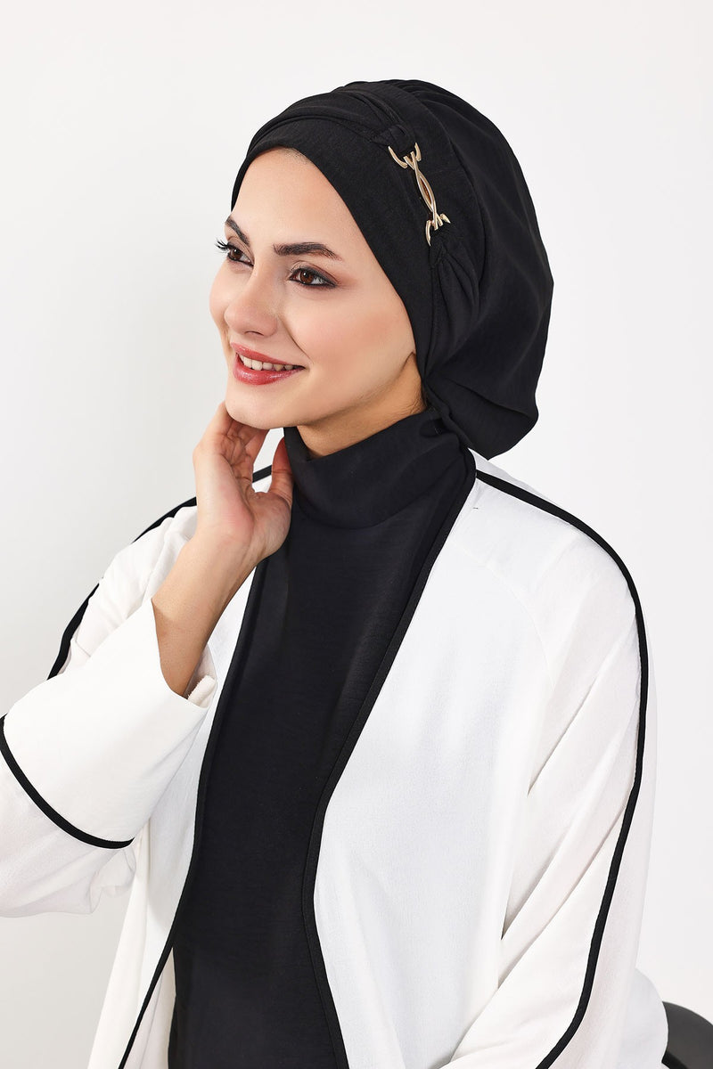 Instant-Turban, leichter Aerobin-Schal, Kopf-Turbane mit wunderschönem goldenen Accessoire für Damen, Kopfbedeckung, stilvolles, elegantes Design, HT-93