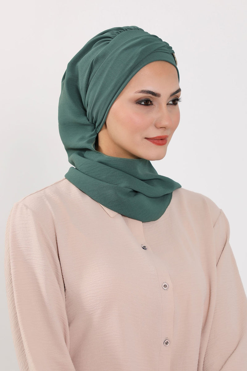 Instant-Turban, leichter Aerobin-Schal, Kopf-Turbane mit wunderschönem goldenen Accessoire für Damen, Kopfbedeckung, stilvolles, elegantes Design, HT-94