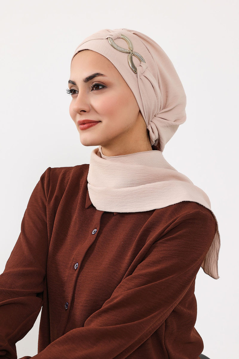 Instant-Turban, leichter Aerobin-Schal, Kopf-Turbane mit wunderschönem goldenen Accessoire für Damen, Kopfbedeckung, stilvolles, elegantes Design, HT-94