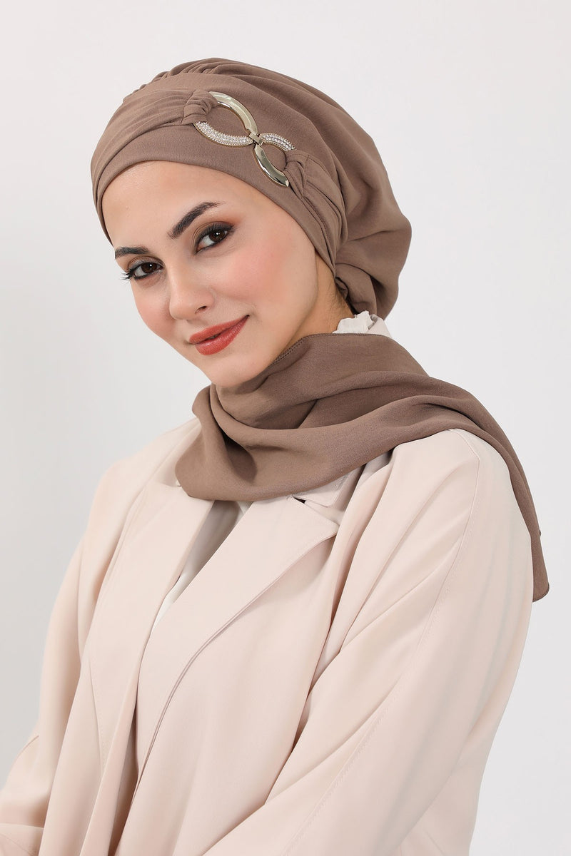 Instant-Turban, leichter Aerobin-Schal, Kopf-Turbane mit wunderschönem goldenen Accessoire für Damen, Kopfbedeckung, stilvolles, elegantes Design, HT-94