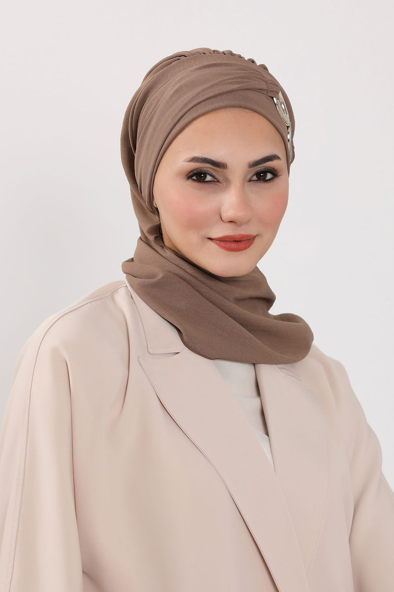 Instant-Turban, leichter Aerobin-Schal, Kopf-Turbane mit wunderschönem goldenen Accessoire für Damen, Kopfbedeckung, stilvolles, elegantes Design, HT-94