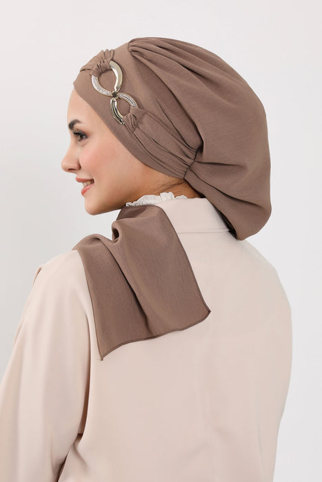 Instant-Turban, leichter Aerobin-Schal, Kopf-Turbane mit wunderschönem goldenen Accessoire für Damen, Kopfbedeckung, stilvolles, elegantes Design, HT-94